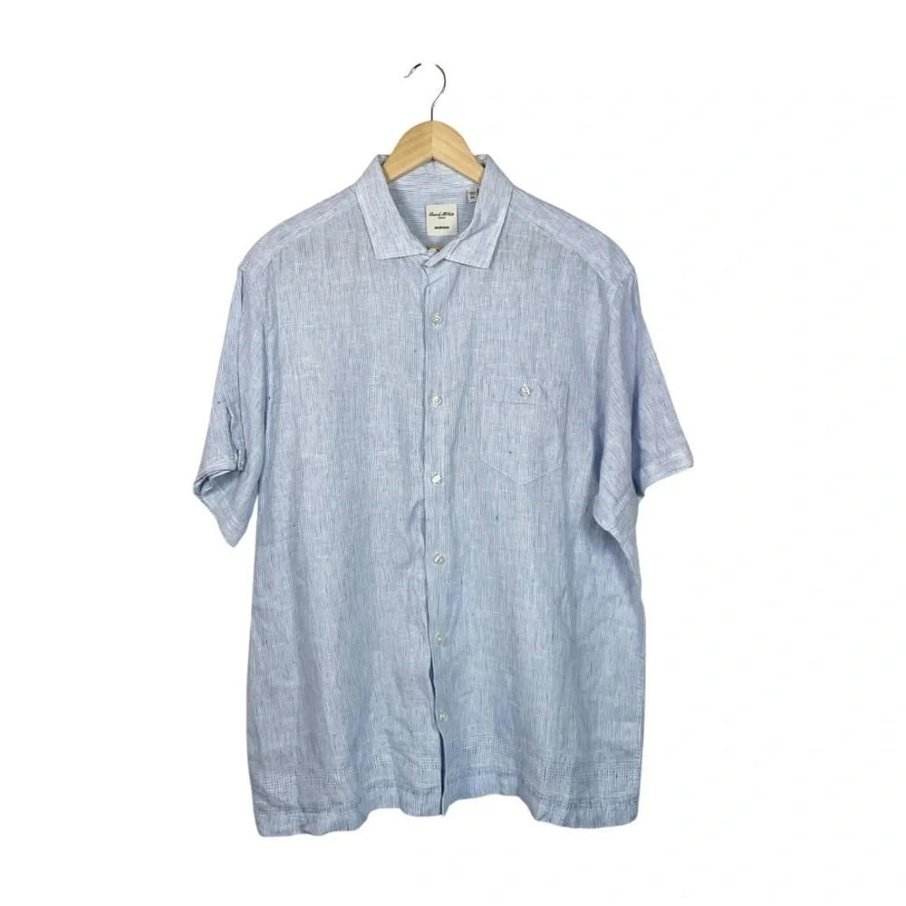 NWOT Baird McNutt Men’s Murano Short Sleeve Linen Shirt Blue/White Size XL